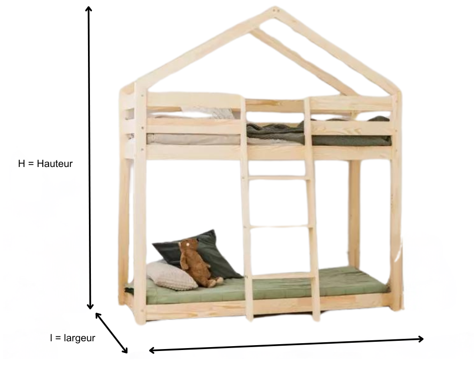 Schéma lit superposé en bois de pin enfant Alix